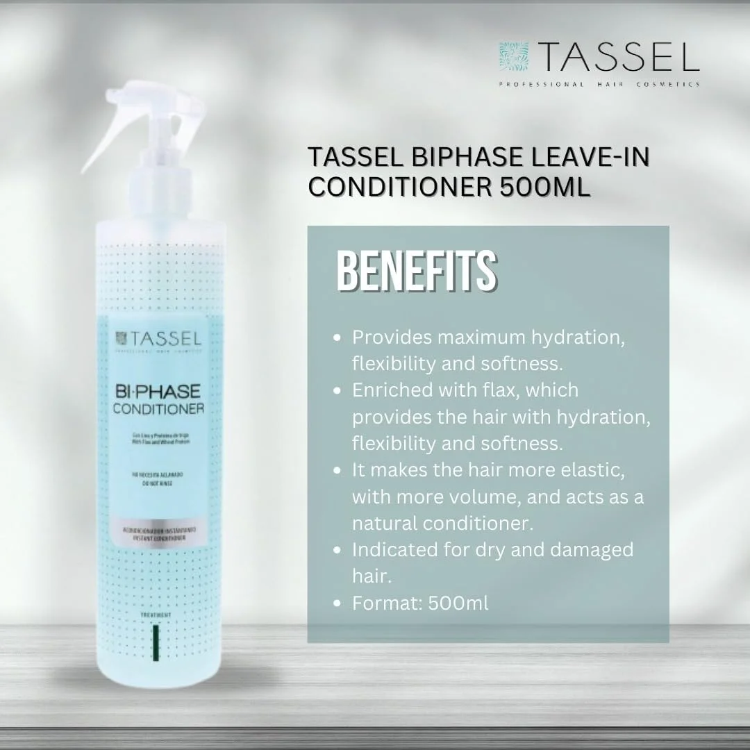 نرم کننده دو فاز Tassel | حاوی پروتئین گندم | برای آبرسانی، انعطاف پذیری و صاف کردن مو - برای موهای خشک و آسیب دیده (500 میلی لیتر)