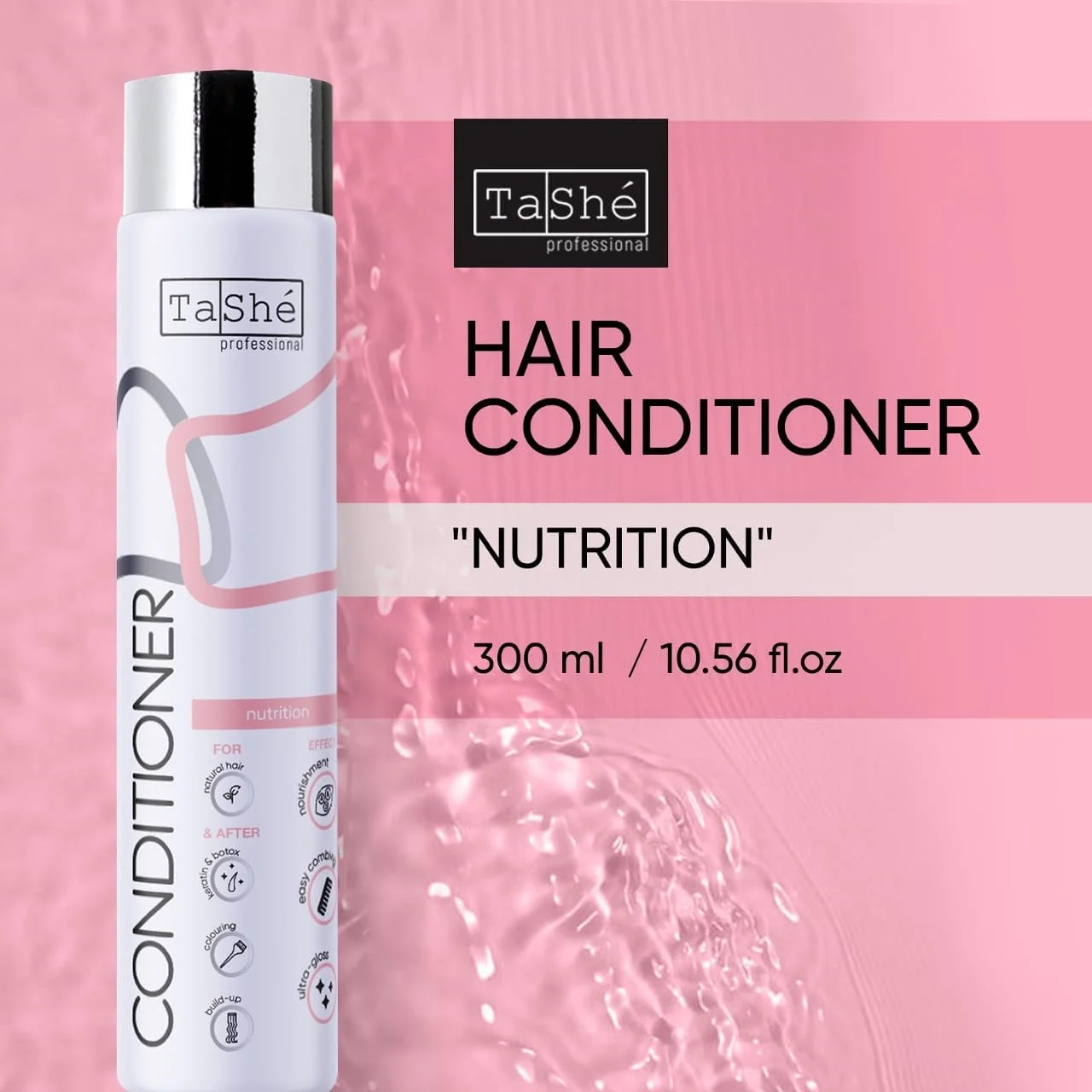 نرم کننده مغذی موهای خشک و آسیب دیده تاشه – مرطوب کننده، بدون سولفات و پارابن – کنترل وز، باز کردن گره، محافظت از رنگ مو – 300 میلی لیتر