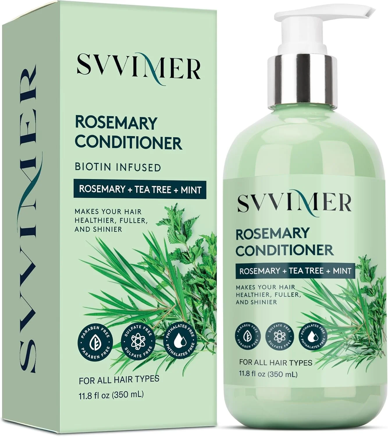 نرم کننده مو رزماری Svvimer برای رشد مو: محصول ضخیم کننده و مرطوب کننده حاوی بیوتین برای زنان و مردان - مناسب برای موهای آسیب دیده، خشک و نازک، حجم 350 میلی لیتر