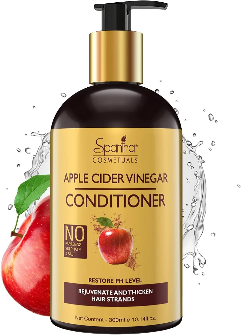 نرم کننده سرکه سیب سپانترا، 300 میلی لیتر، احیا کننده و ضخیم کننده تارهای مو، فاقد پارابن، فاقد سولفات.