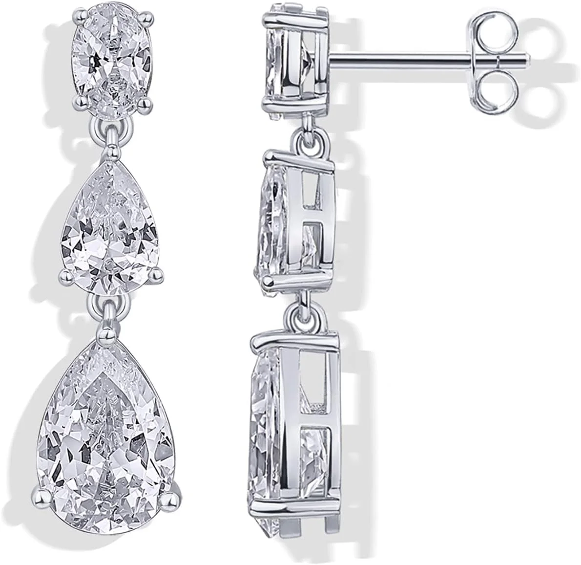 گوشواره های آویز زنانه پاوی با روکش طلای 14 عیار و زیرکونیای مکعبی - گوشواره های آویز خطی بلند کریستالی عروس - جواهرات عروسی آویز مروارید خوشه ای CZ با الماس شبیه سازی شده برای عروس و ساقدوش عروس