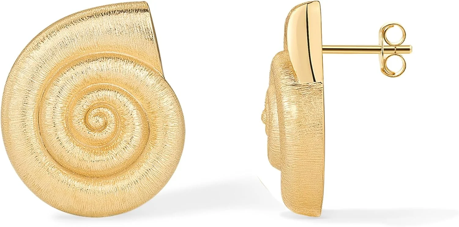 گوشواره های حلزونی درشت زنانه با روکش طلای 14 عیار پاوی | یک جفت گوشواره بیانیه ای
