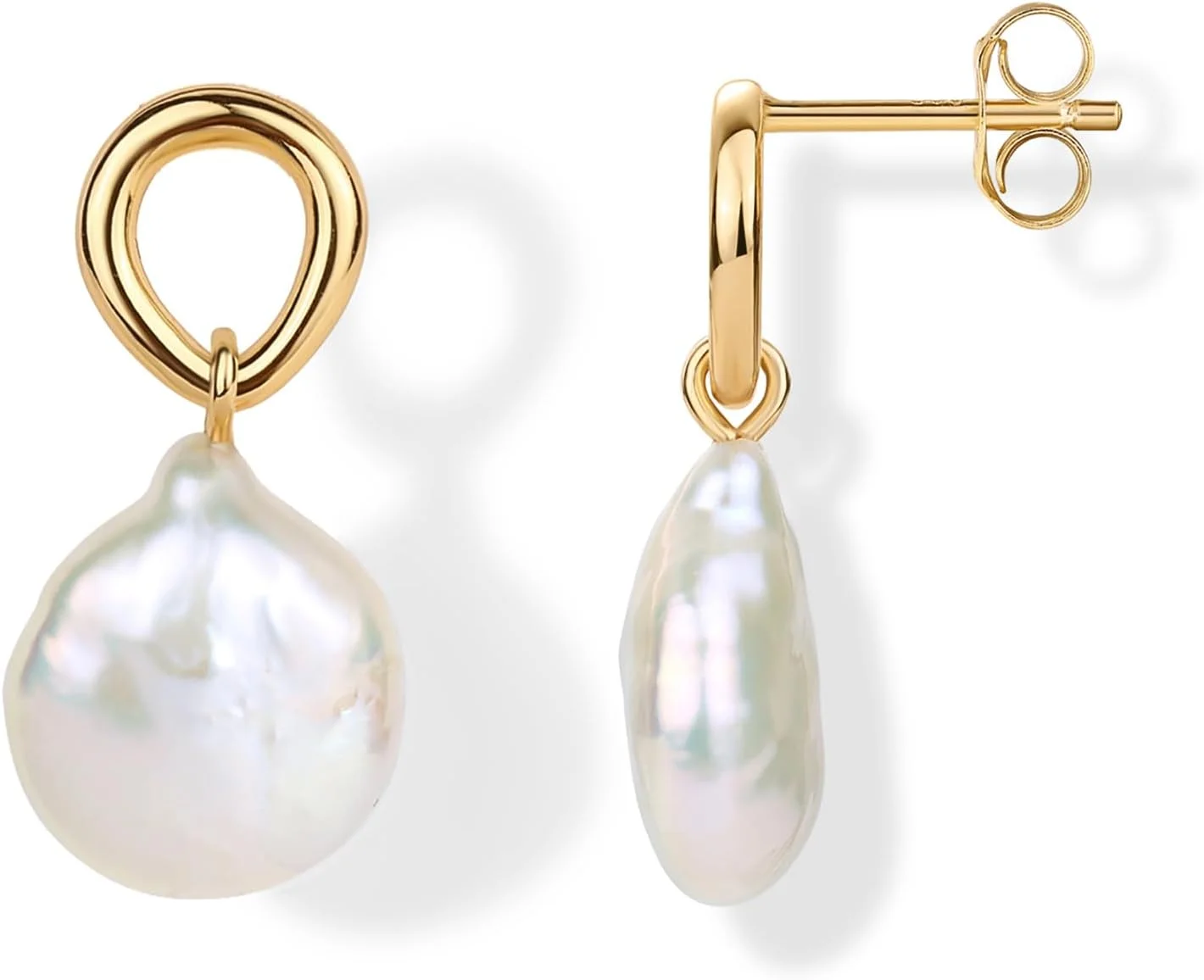 گوشواره های آویز مروارید زنانه با روکش طلای 14 عیار PAVOI - جواهرات مد با قفل پروانه ای