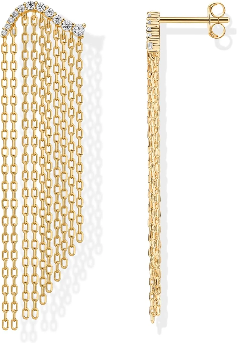 گوشواره های آویز زنجیری روکش طلای 14 عیار PAVOI برای زنان | جواهرات طرح قطره ای شیک