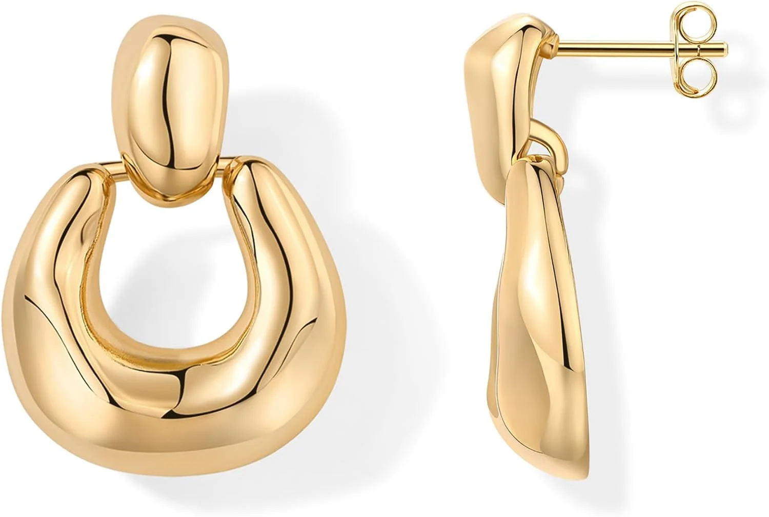 گوشواره های حلقه ای آویز بزرگ زنانه پاوی با روکش طلای 14 عیار - جواهرات بیانیه ای گوشواره های آویز جسورانه قدیمی