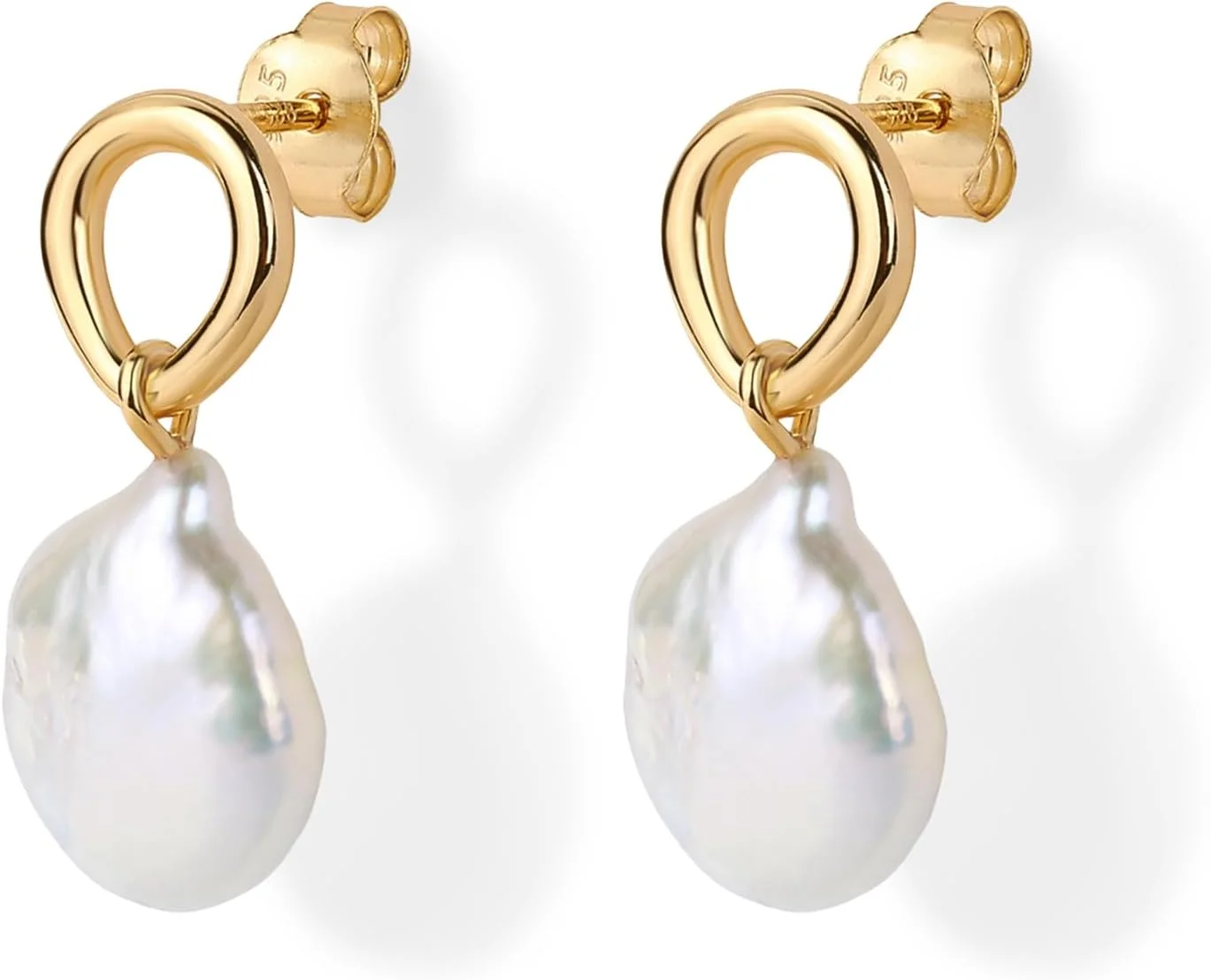 گوشواره های آویز مروارید زنانه با روکش طلای 14 عیار PAVOI - جواهرات مد با قفل پروانه ای