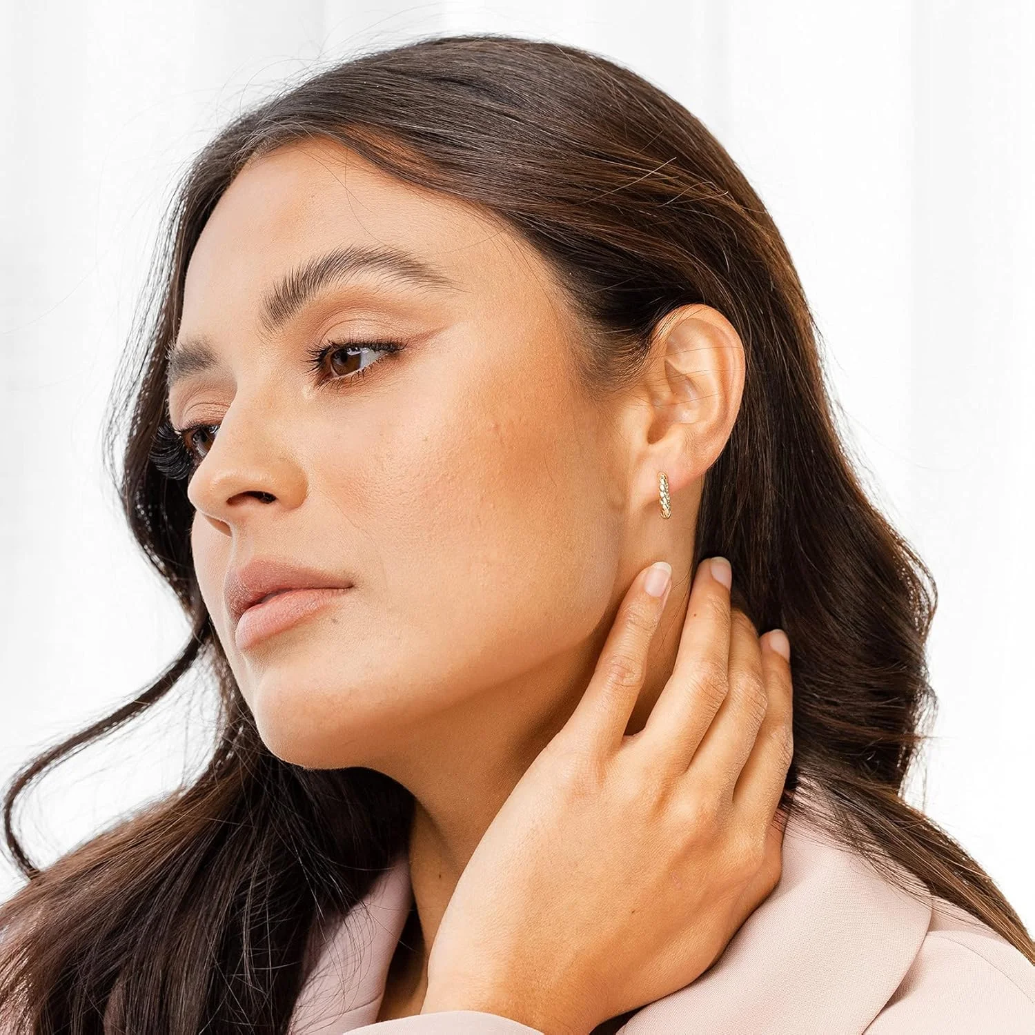 گوشواره های حلقه ای کوچک پاوی با روکش طلای 14 عیار و پایه نقره استرلینگ 925 | گوشواره های مینی حلقه ای زنانه