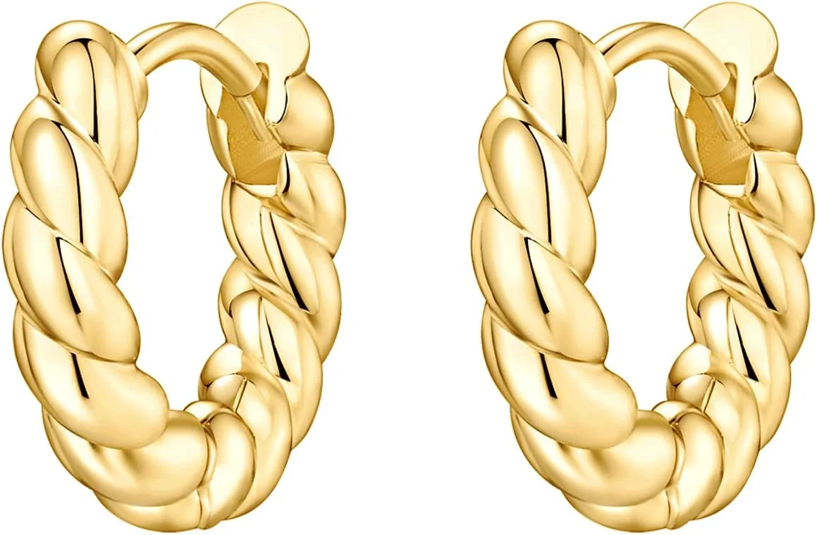 گوشواره های حلقه ای کوچک پاوی با روکش طلای 14 عیار و پایه نقره استرلینگ 925 | گوشواره های مینی حلقه ای زنانه