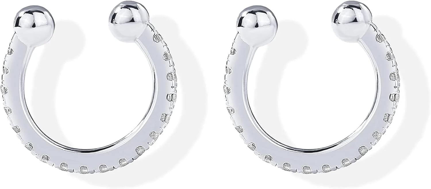 گوشواره های حلقه ای کوچک پاوی نگین دار نقره استرلینگ 925 با روکش طلای 14 عیار | گیره ای برای غضروف گوش