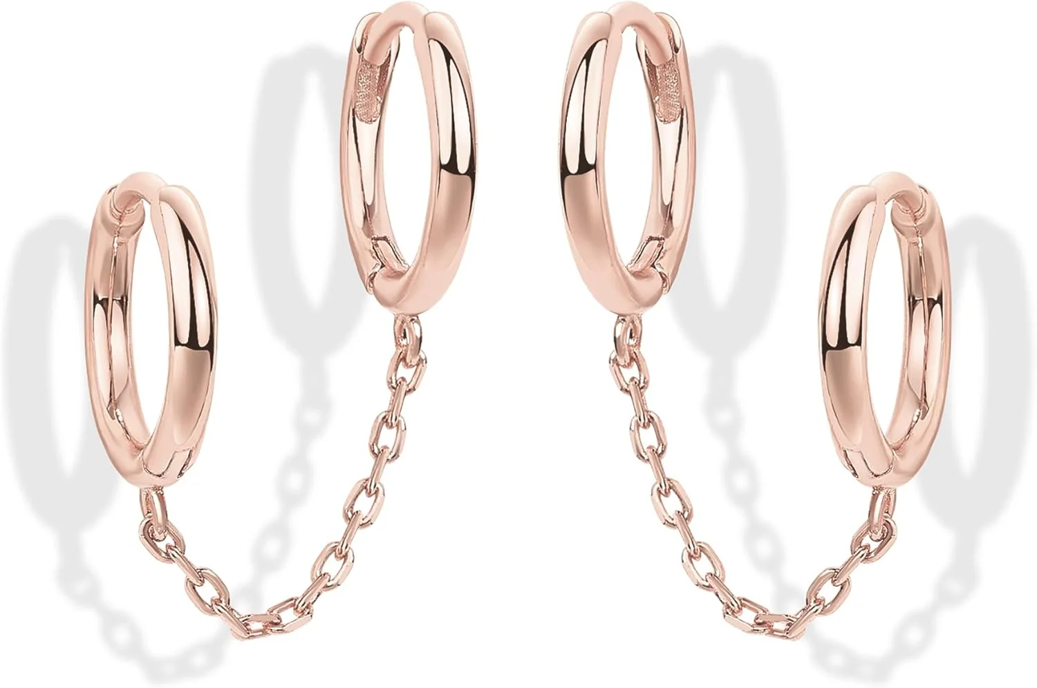 گوشواره های زنجیره ای طلای 14 عیار PAVOI برای زنان | گوشواره های حلقه ای آویز زنجیره ای دوبل | گوشواره های کاف مرواریدی نگین دار زیرکونیا مکعبی برای زنان