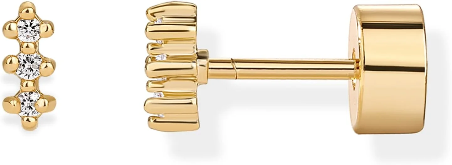 گوشواره های میخی زنانه پاوی با روکش طلای 14 عیار، پایه نقره استرلینگ، زیرکونیا مکعبی، طرح سه تایی میله ای