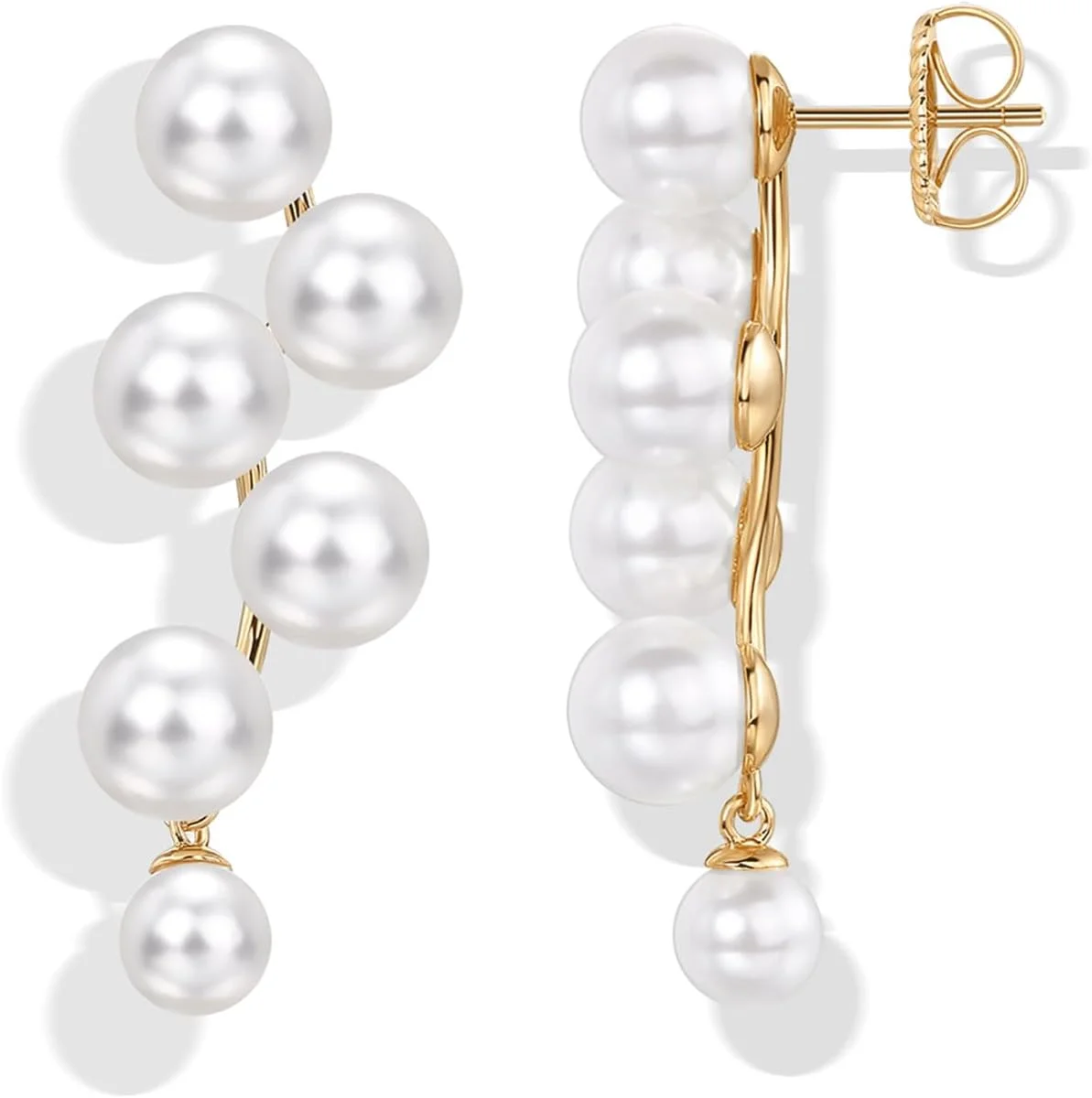 گوشواره های مرواریدی آویز زنانه پاوی با روکش طلای 14 عیار - گوشواره های عروسی مرواریدی بزرگ آویز با پایه نقره استرلینگ برای عروس و ساقدوش ها - جواهرات عروس خطی