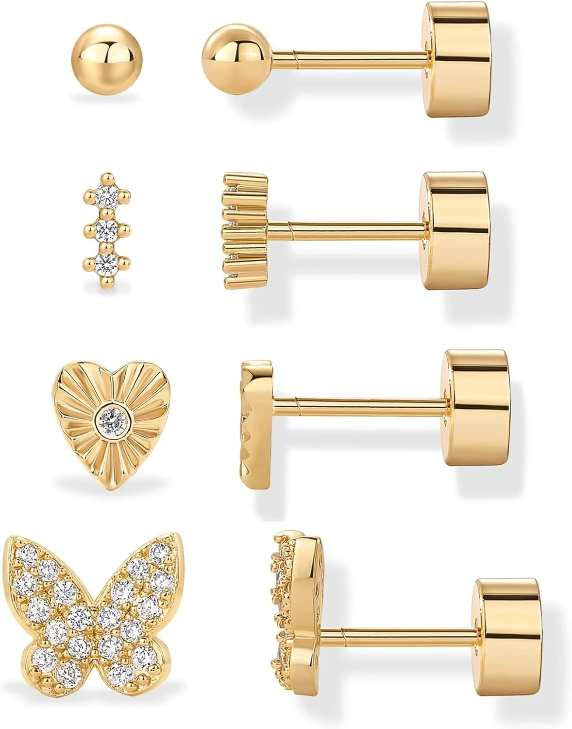 گوشواره های میخی پروانه و پاپیون با روکش طلای 14 عیار PAVOI - ست جواهرات مد روز