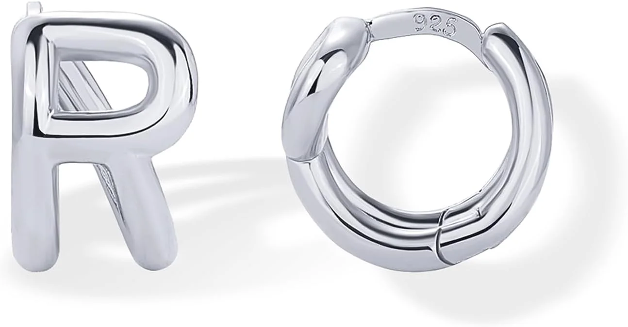 گوشواره های حلقه ای ظریف با حروف اول اسم با روکش طلای 14 عیار و پایه نقره استرلینگ پاوی - گوشواره های حلقه ای کوچک با حروف اول اسم - جواهرات حروف الفبای مد روز