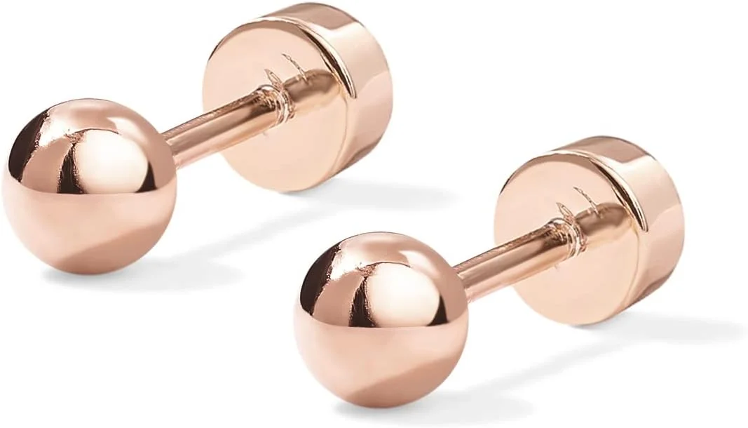 گوشواره های توپی پشت صاف با روکش طلای 14 عیار و پایه نقره استرلینگ 925 برای زنان | گوشواره غضروفی | جواهرات پیرسینگ هلیکس | گوشواره های کوچک زنانه | گوشواره های توپی طلایی