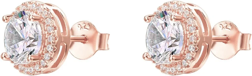 گوشواره های حلقه ای نگین دار گرد درخشان با روکش طلای 14 عیار پاوی - زیرکونیای مکعبی ممتاز در رزگلد، طلای سفید و طلای زرد