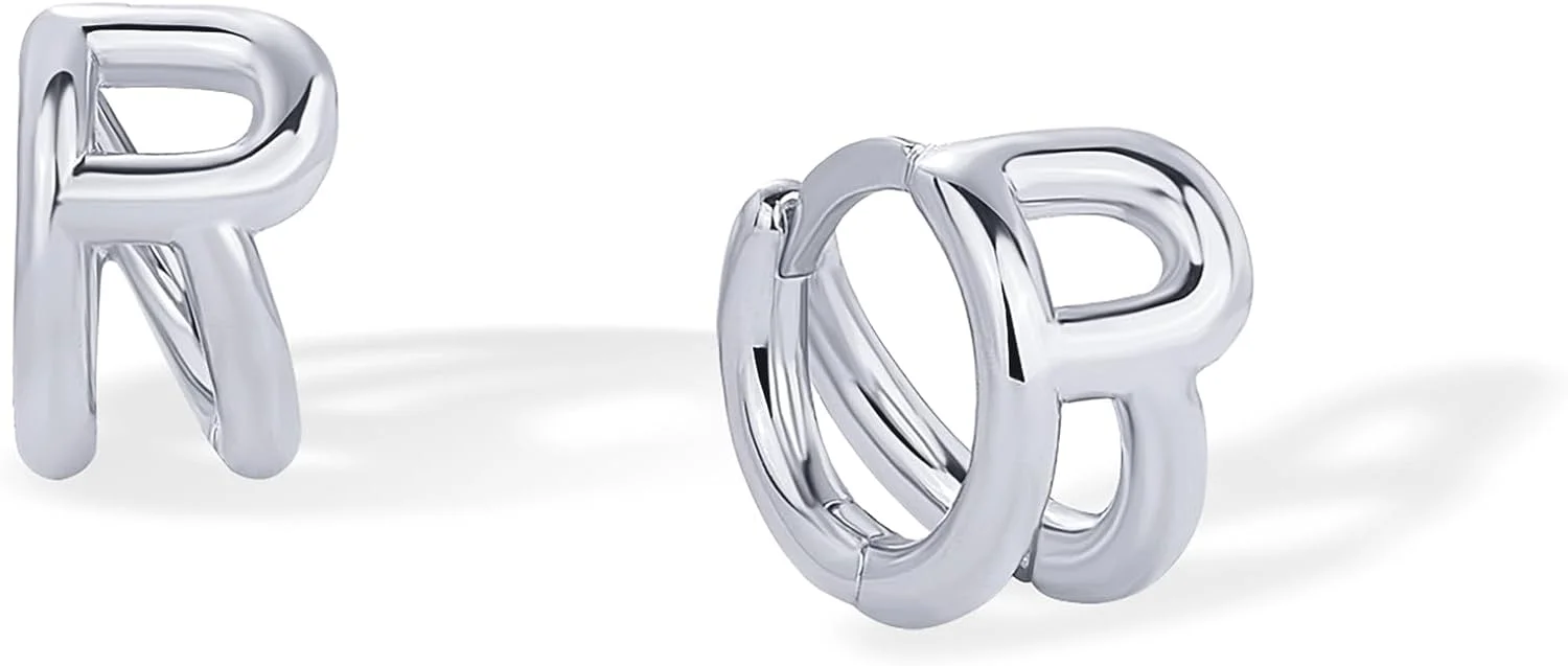 گوشواره های حلقه ای ظریف با حروف اول اسم با روکش طلای 14 عیار و پایه نقره استرلینگ پاوی - گوشواره های حلقه ای کوچک با حروف اول اسم - جواهرات حروف الفبای مد روز