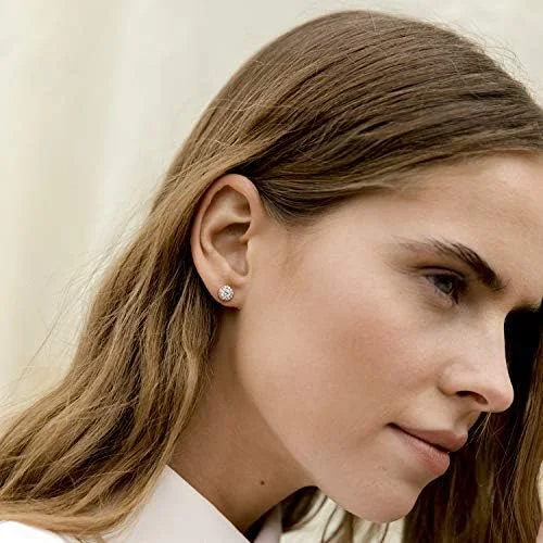 گوشواره های حلقه ای نگین دار گرد درخشان با روکش طلای 14 عیار پاوی - زیرکونیای مکعبی ممتاز در رزگلد، طلای سفید و طلای زرد