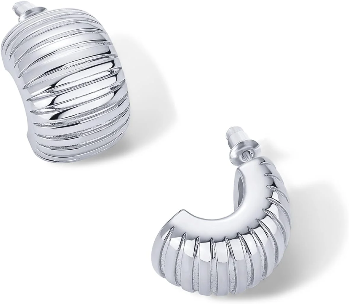 گوشواره های حلقه ای هاگی سبک وزن و حجیم با روکش طلای 14 عیار PAVOI برای زنان | گوشواره های جواهرات شیک بوهمی با طرح کروسان دنده دار