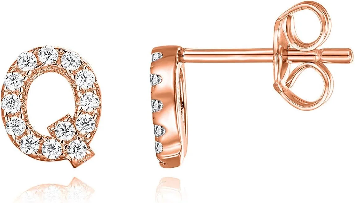 گوشواره های میخی حرف اول اسم زنانه پاوی با روکش طلای 14 عیار، نقره استرلینگ 925 و زیرکونیای مکعبی | گوشواره های حروف الفبا با الماس مصنوعی