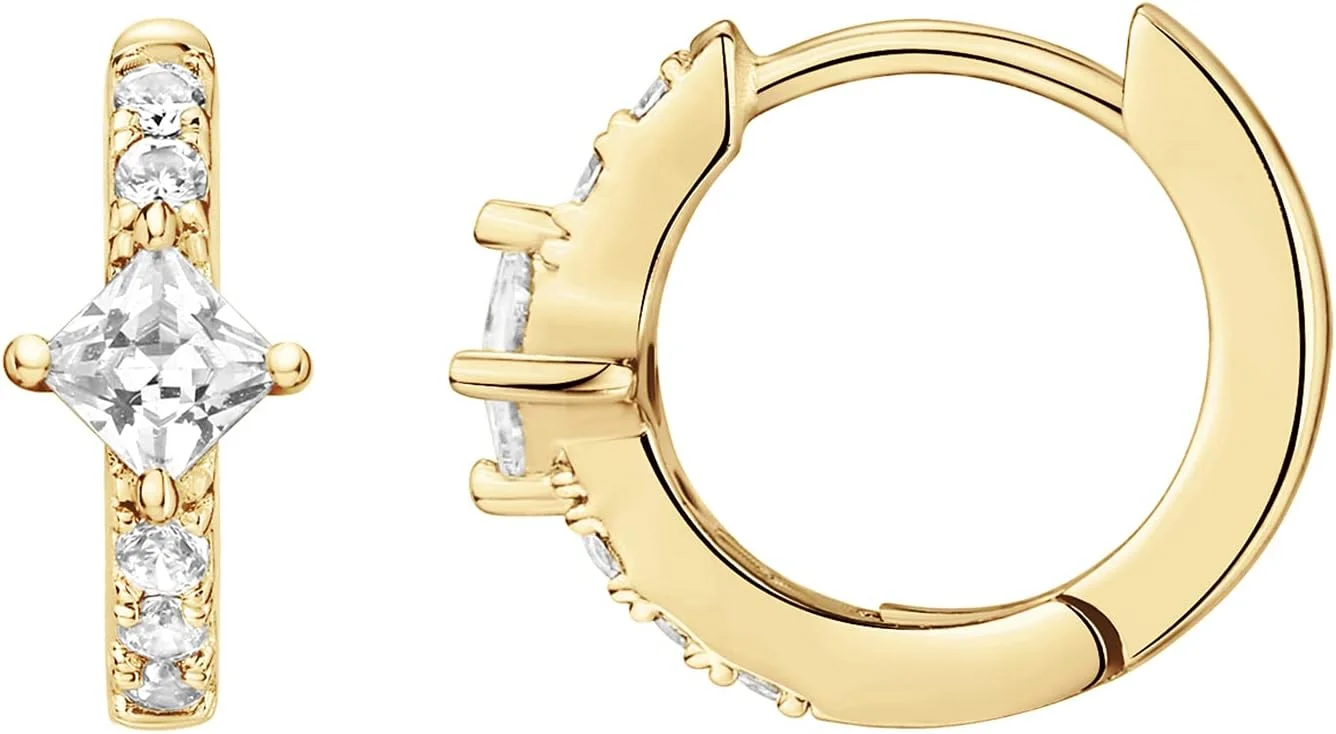 گوشواره های حلقه ای کوچک پاوی نگین دار با روکش طلای 14 عیار و نقره استرلینگ 925 | گوشواره های حلقه ای فشن زنانه طرح U شکل و مار