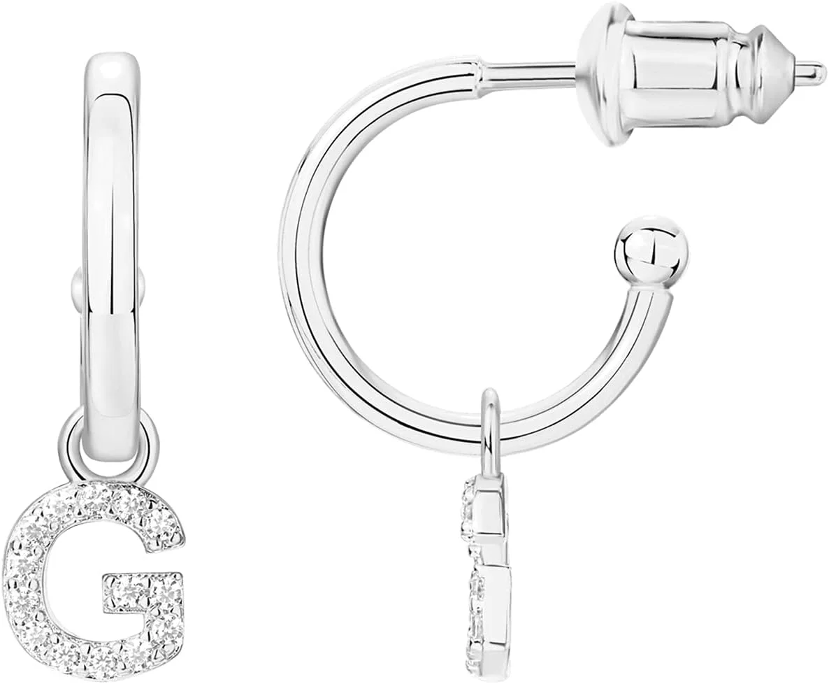 گوشواره های حلقه ای آویزی با حرف اول اسم با روکش طلای 14 عیار و پایه نقره استرلینگ 925 پاوی | گوشواره های حلقه ای آویزی با حرف اول اسم نگین دار | گوشواره های حلقه ای آویزی زنانه با زیرکونیا