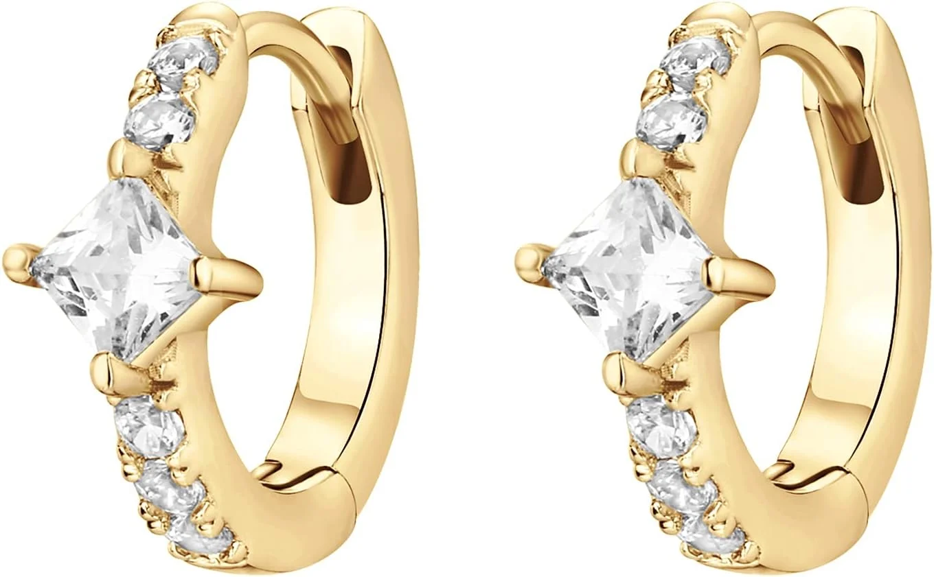 گوشواره های حلقه ای کوچک پاوی نگین دار با روکش طلای 14 عیار و نقره استرلینگ 925 | گوشواره های حلقه ای فشن زنانه طرح U شکل و مار گوشواره های حلقه ای کوچک پاوی نگین دار با روکش طلای 14 عیار و نقره استرلینگ 925 | گوشواره های حلقه ای فشن زنانه طرح U شکل و مار