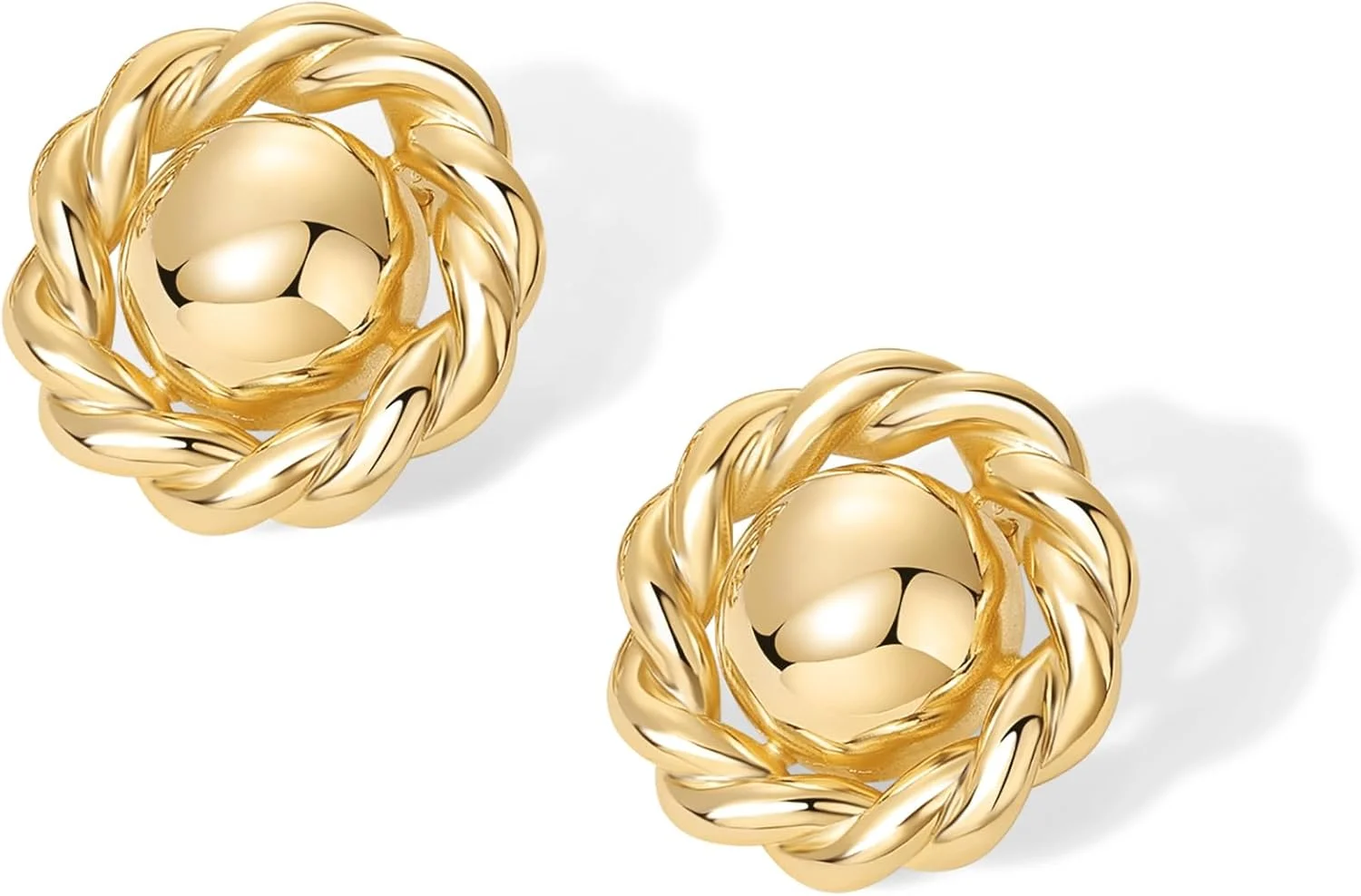 گوشواره های میخی دکمه ای گره طنابی با روکش طلای 14 عیار PAVOI برای زنان | یک جفت گوشواره طلایی گوشواره های میخی دکمه ای گره طنابی با روکش طلای 14 عیار PAVOI برای زنان | یک جفت گوشواره طلایی