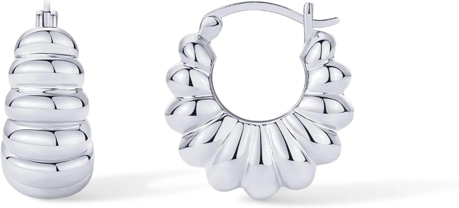 گوشواره های حلقه ای ضخیم کروسان با روکش طلای 14 عیار PAVOI برای زنان - گوشواره های برجسته