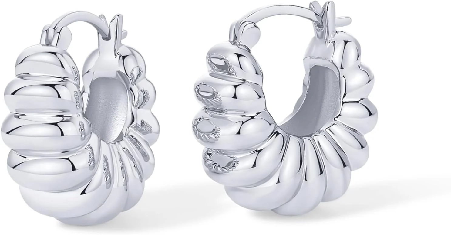 گوشواره های حلقه ای ضخیم کروسان با روکش طلای 14 عیار PAVOI برای زنان - گوشواره های برجسته گوشواره های حلقه ای ضخیم کروسان با روکش طلای 14 عیار PAVOI برای زنان - گوشواره های برجسته