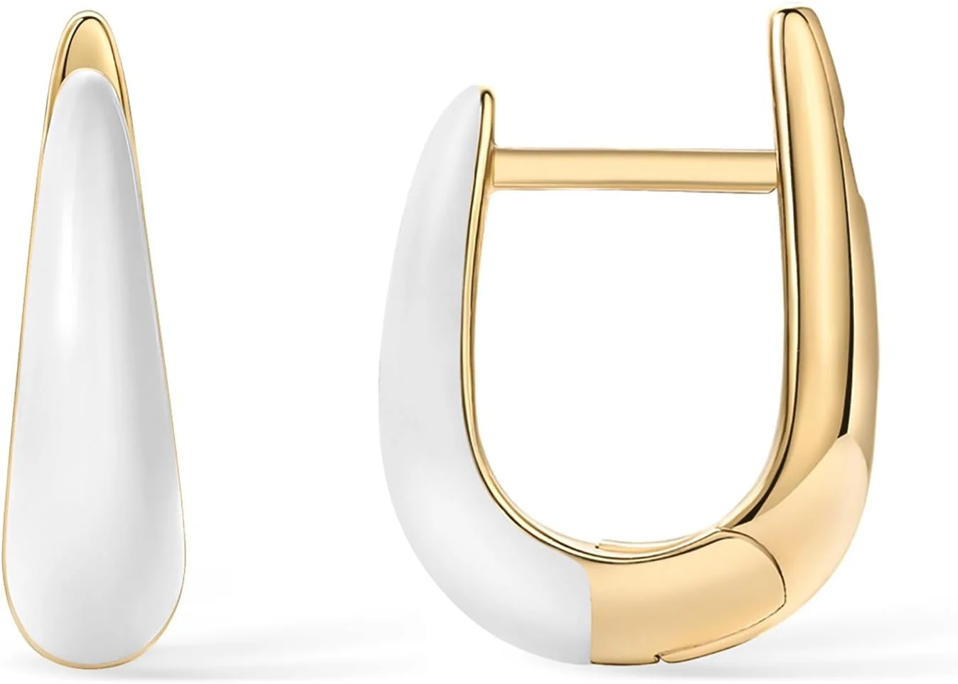 گوشواره های حلقه ای آغوشی U شکل میناکاری شده با روکش طلای 14 عیار و پایه نقره استرلینگ PAVOI | گوشواره های حلقه ای میناکاری رنگی برای زنان | جواهرات میناکاری آبی، صورتی، بنفش، سفید