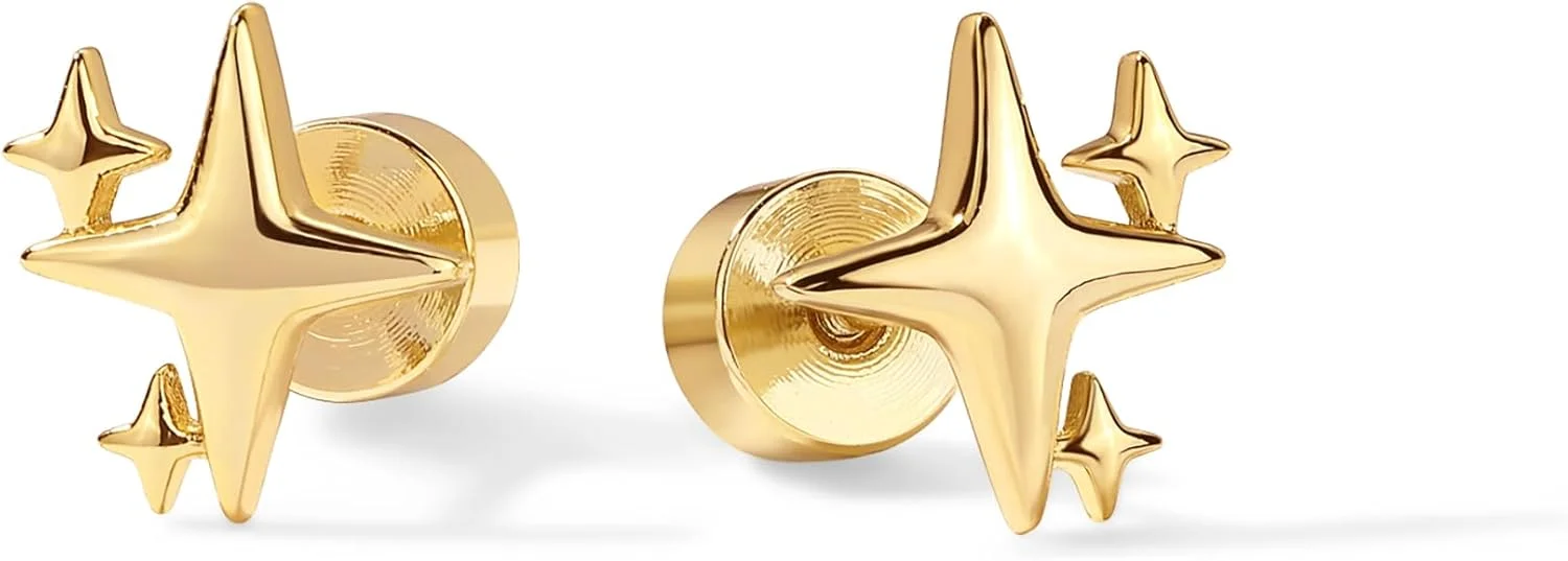 گوشواره های میخی کوچک درخشان با روکش طلای 14 عیار PAVOI برای زنان | جفت گوشواره ستاره گوشواره های میخی کوچک درخشان با روکش طلای 14 عیار PAVOI برای زنان | جفت گوشواره ستاره