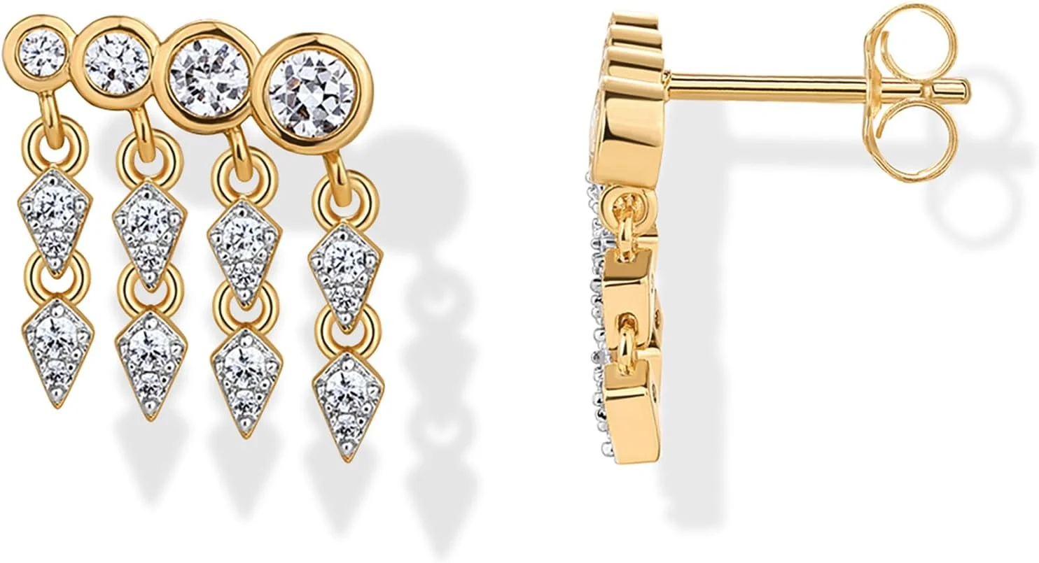 گوشواره های خزنده زیرکونیا مکعبی با روکش طلای 14 عیار PAVOI برای زنان | گوشواره های گل میخ Earscape