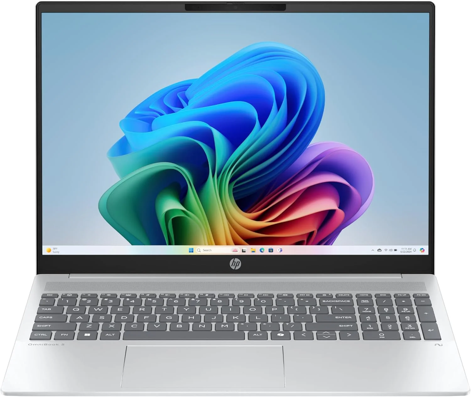 لپ تاپ HP OmniBook 5 16-bc1002ne، صفحه نمایش 16 اینچی 2K، پردازنده AMD Ryzen™ 7 8840U، رم 16 گیگابایتی LPDDR5، حافظه SSD 512 گیگابایتی، AMD Ryzen™ AI (16 NPU TOPS)، صفحه کلید انگلیسی/عربی، ویندوز 11، نقره ای Glacier [BZ6C1EA]