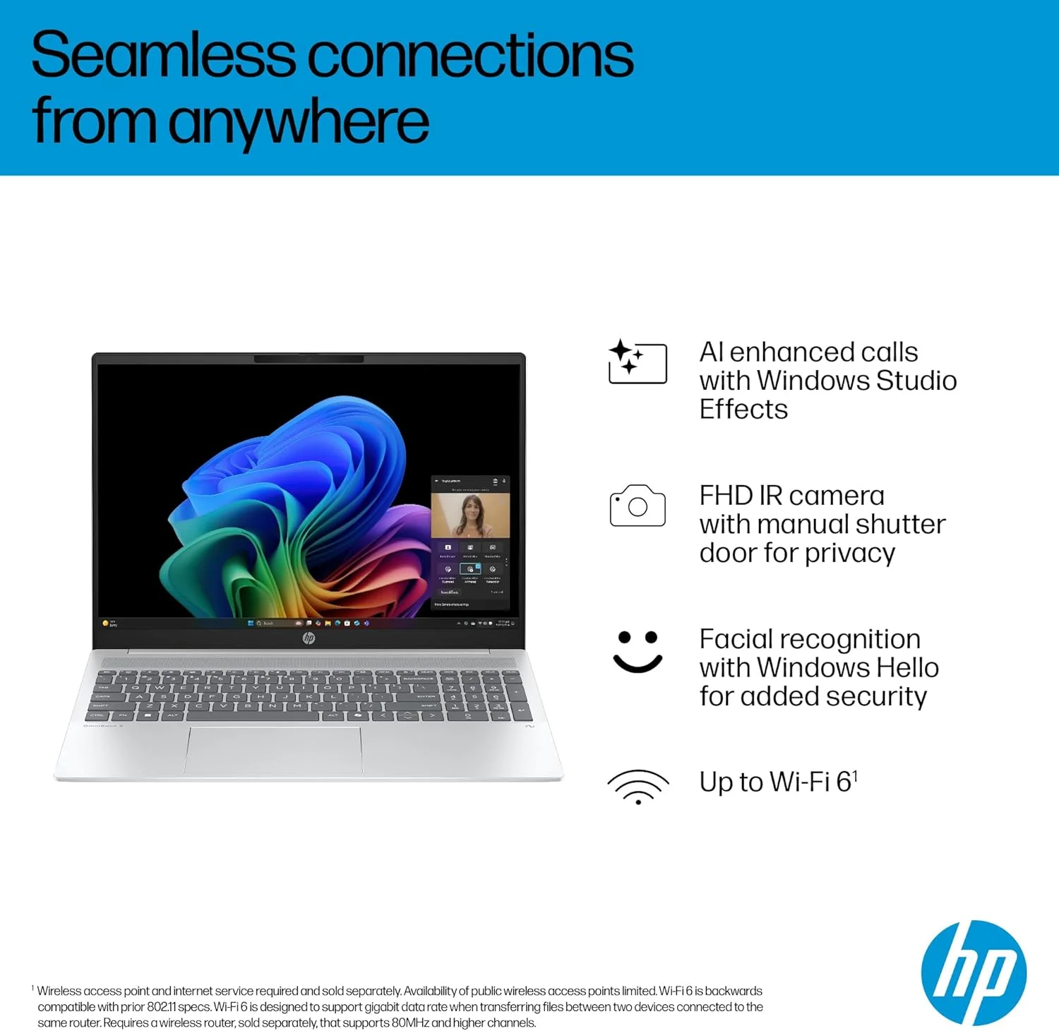 لپ تاپ HP OmniBook 5 16-bc1002ne، صفحه نمایش 16 اینچی 2K، پردازنده AMD Ryzen™ 7 8840U، رم 16 گیگابایتی LPDDR5، حافظه SSD 512 گیگابایتی، AMD Ryzen™ AI (16 NPU TOPS)، صفحه کلید انگلیسی/عربی، ویندوز 11، نقره ای Glacier [BZ6C1EA]