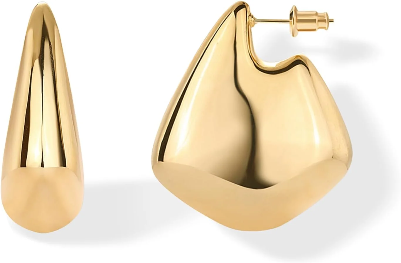 گوشواره های زنانه پاوی با روکش طلای 14 عیار و پایه نقره استرلینگ - گوشواره های هندسی گنبدی اشکی آویز حلقه ای طلایی درشت