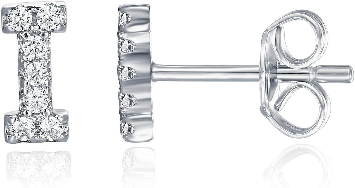 گوشواره های میخی نقره استرلینگ 925 پاوی با نگین های الماس مصنوعی زیرکونیا، گوشواره های حروف الفبا