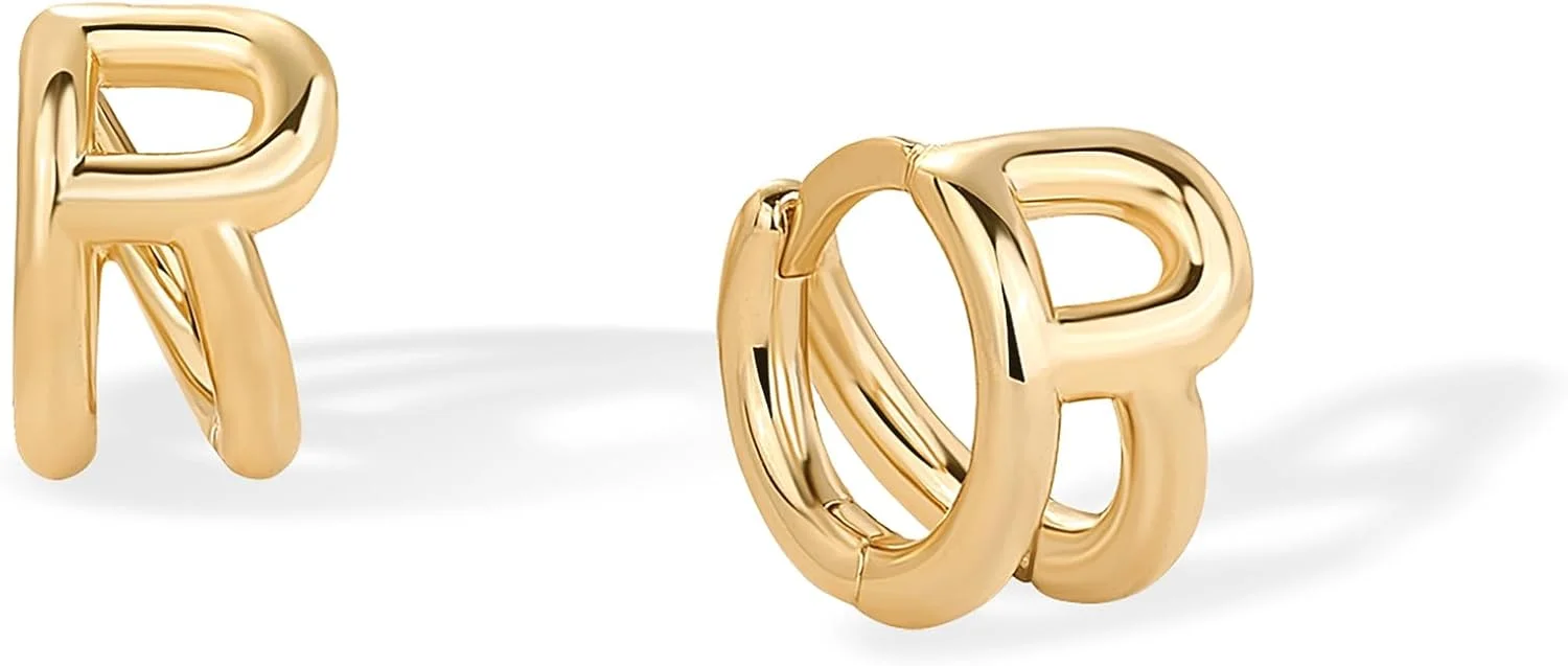 گوشواره های حلقه ای ظریف با حروف اول اسم روکش طلای 14 عیار PAVOI با پایه نقره استرلینگ برای زنان - حلقه های کوچک طلایی با حروف اول اسم - جواهرات حروف الفبای مد روز گوشواره های حلقه ای ظریف با حروف اول اسم روکش طلای 14 عیار PAVOI با پایه نقره استرلینگ برای زنان - حلقه های کوچک طلایی با حروف اول اسم - جواهرات حروف الفبای مد روز