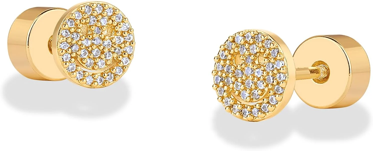 گوشواره های میخی ایموجی ظریف با روکش طلای 14 عیار و پایه نقره استرلینگ PAVOI برای زنان | جواهرات پیرسینگ غضروف هلیکس ظریف | شبدر مارتینی استخوان آرزو گل رز خندان گیلاس قارچ