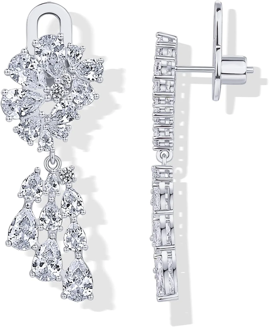 گوشواره های لوستری کریستالی زنانه با روکش طلای 14 عیار PAVOI - گوشواره های آویز نگین زیرکونیا مکعبی نقره استرلینگ برای عروس - جواهرات عروسی آویز بلند خوشه ای کریستالی