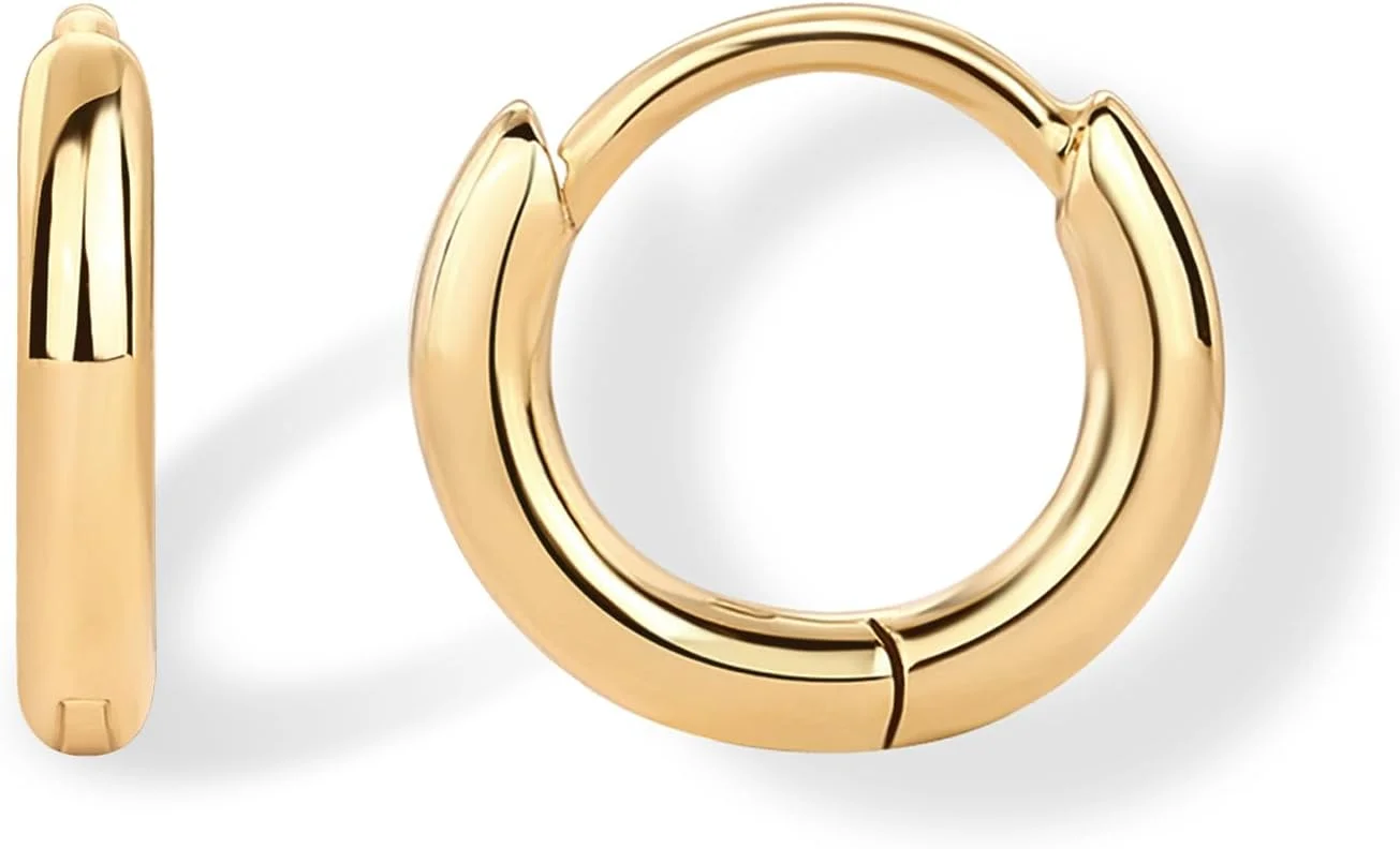 گوشواره های کوچک حلقه ای زنانه پاوی با روکش طلای 14 عیار و نگین زیرکونیا | حلقه های کوچک مناسب غضروف گوش