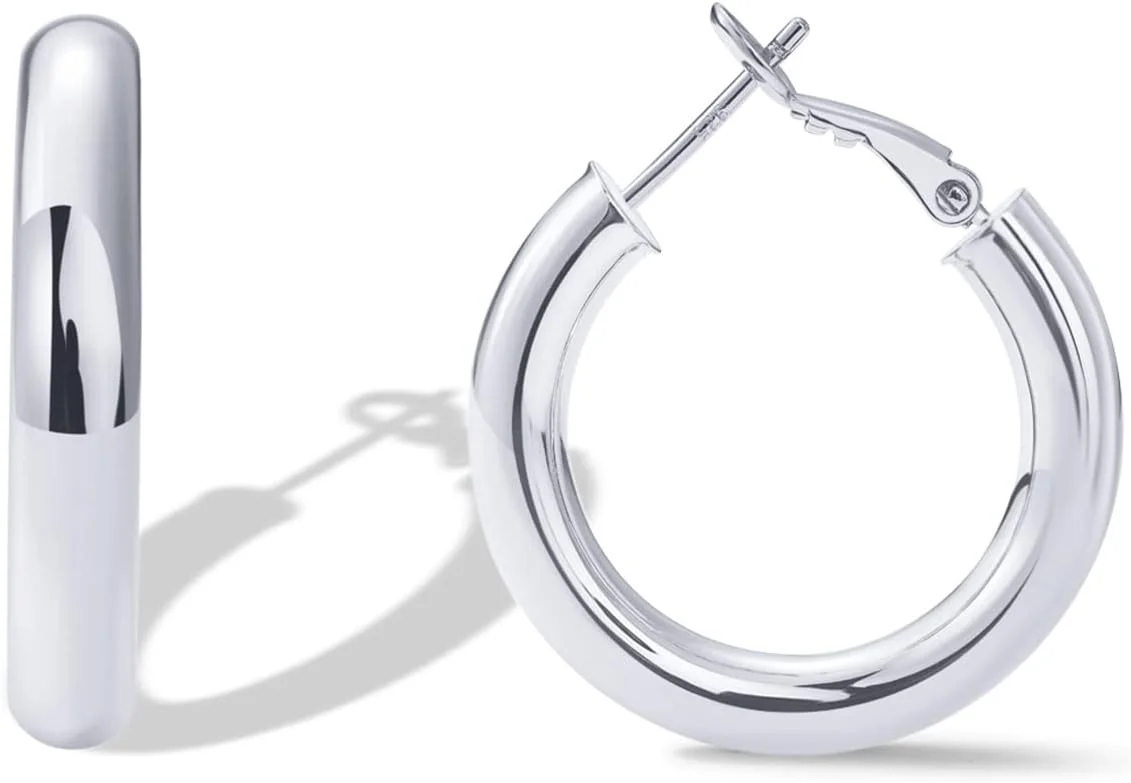 گوشواره های حلقه ای میخی نقره استرلینگ با روکش طلای 14 عیار PAVOI | حلقه های ضخیم و سبک | گوشواره های حلقه ای طلایی ضخیم زنانه