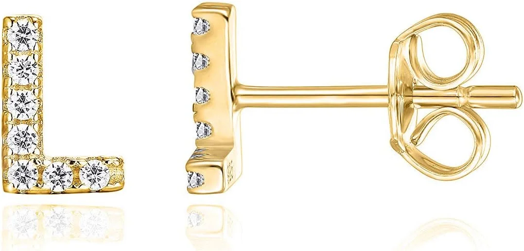 گوشواره های میخی حروف اول اسم زنانه پاوی با روکش طلای 14 عیار و نقره استرلینگ 925 با زیرکونیا مکعبی | گوشواره های حروف الفبا با الماس مصنوعی