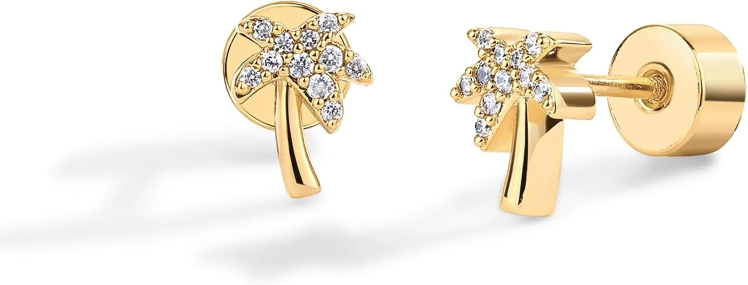 گوشواره های پشت صاف طرح درخت نخل با روکش طلای 14 عیار و زیرکونیا کیوبیک پاوی | جواهرات مد روز برای زنان گوشواره های پشت صاف طرح درخت نخل با روکش طلای 14 عیار و زیرکونیا کیوبیک پاوی | جواهرات مد روز برای زنان