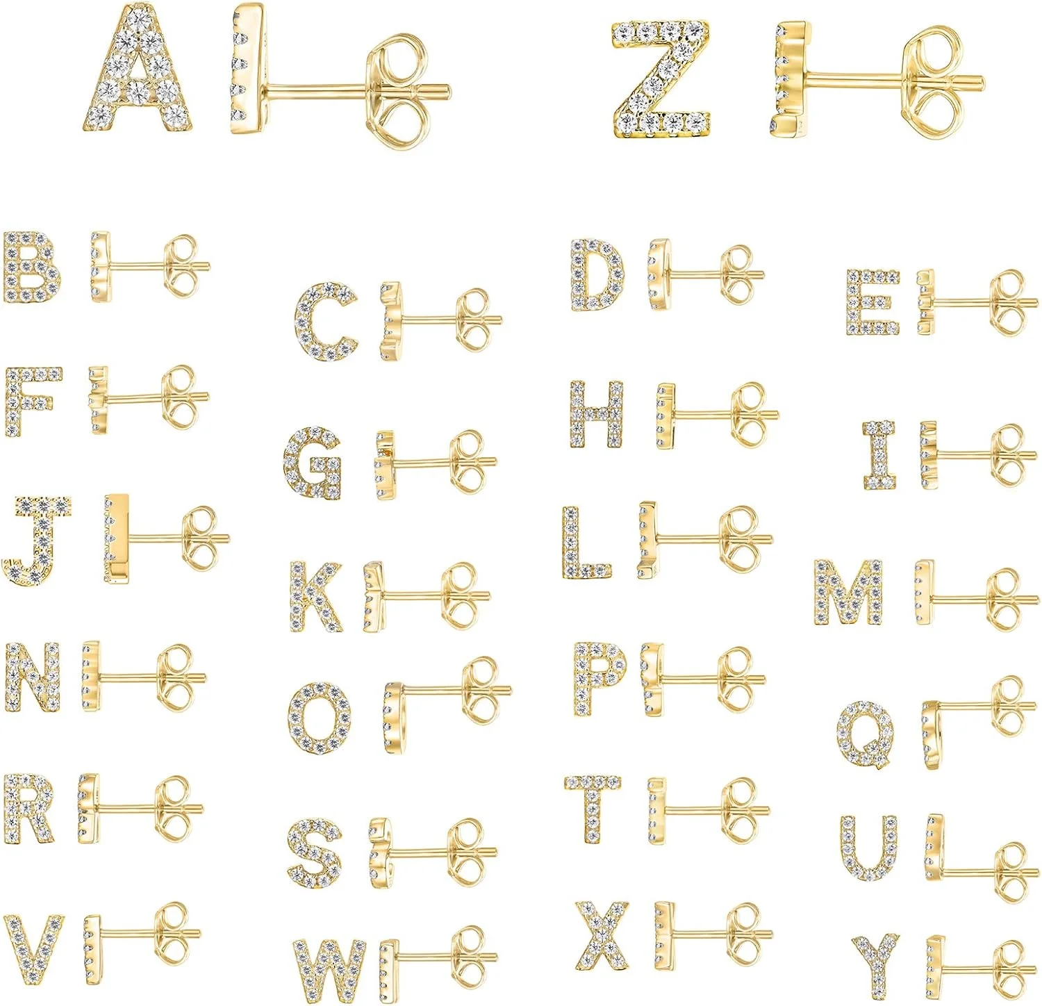 گوشواره های میخی حروف اول اسم زنانه پاوی با روکش طلای 14 عیار و نقره استرلینگ 925 با زیرکونیا مکعبی | گوشواره های حروف الفبا با الماس مصنوعی گوشواره های میخی حروف اول اسم زنانه پاوی با روکش طلای 14 عیار و نقره استرلینگ 925 با زیرکونیا مکعبی | گوشواره های حروف الفبا با الماس مصنوعی