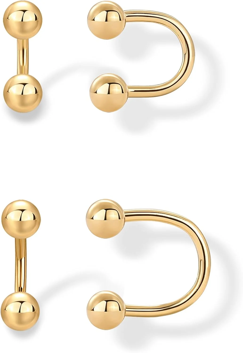 گوشواره های نیمه آغوشی دوتایی با روکش طلای 14 عیار و پایه نقره استرلینگ PAVOI برای زنان - ست گوشواره حلقه ای بیانی طلایی - گل میخ های زیرکونیا مکعبی توپی قلبی