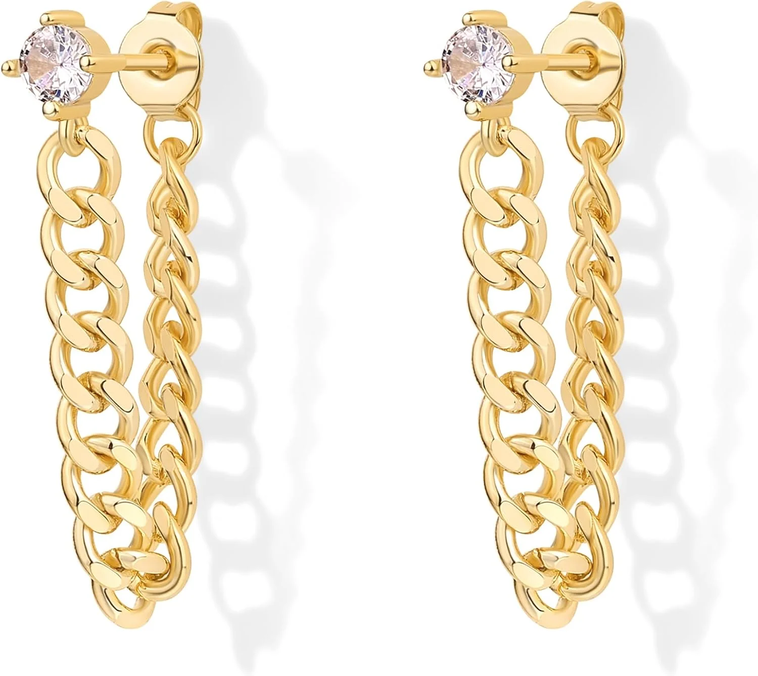 گوشواره های زنجیره ای آویز میخی نقره استرلینگ با روکش طلای 18 عیار PAVOI برای زنان | گوشواره های آویز نگین زیرکونیا مکعبی | گوشواره های Earscapes