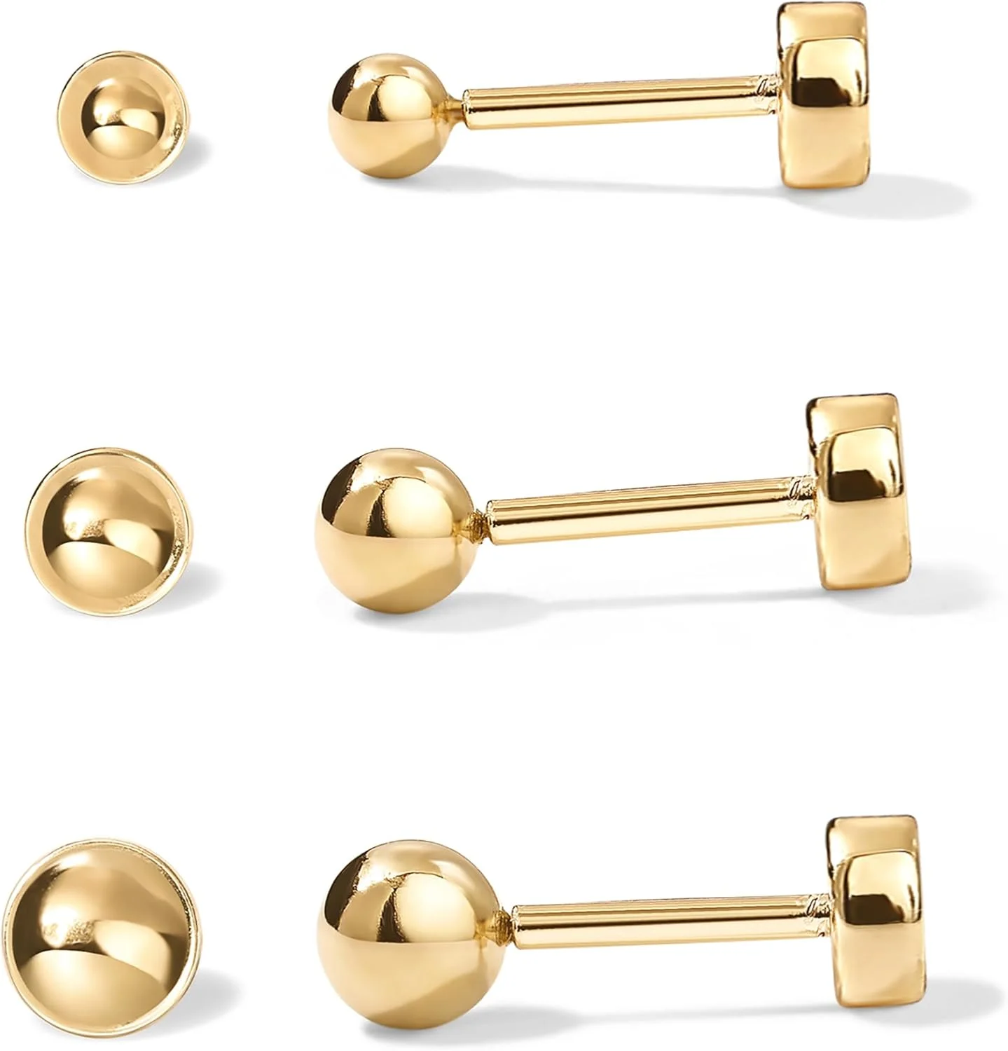 گوشواره های میخی توپی ظریف با روکش طلای 14 عیار و پایه نقره استرلینگ 925 زنانه - جواهرات پیرسینگ غضروف - گوشواره های میخی کوچک پیچی زنانه