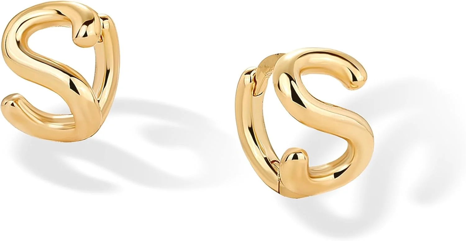 گوشواره های حلقه ای ظریف با حروف اول اسم روکش طلای 14 عیار PAVOI برای زنان - حلقه های کوچک طلایی با حروف الفبا - جواهرات ترندی گوشواره های حلقه ای ظریف با حروف اول اسم روکش طلای 14 عیار PAVOI برای زنان - حلقه های کوچک طلایی با حروف الفبا - جواهرات ترندی