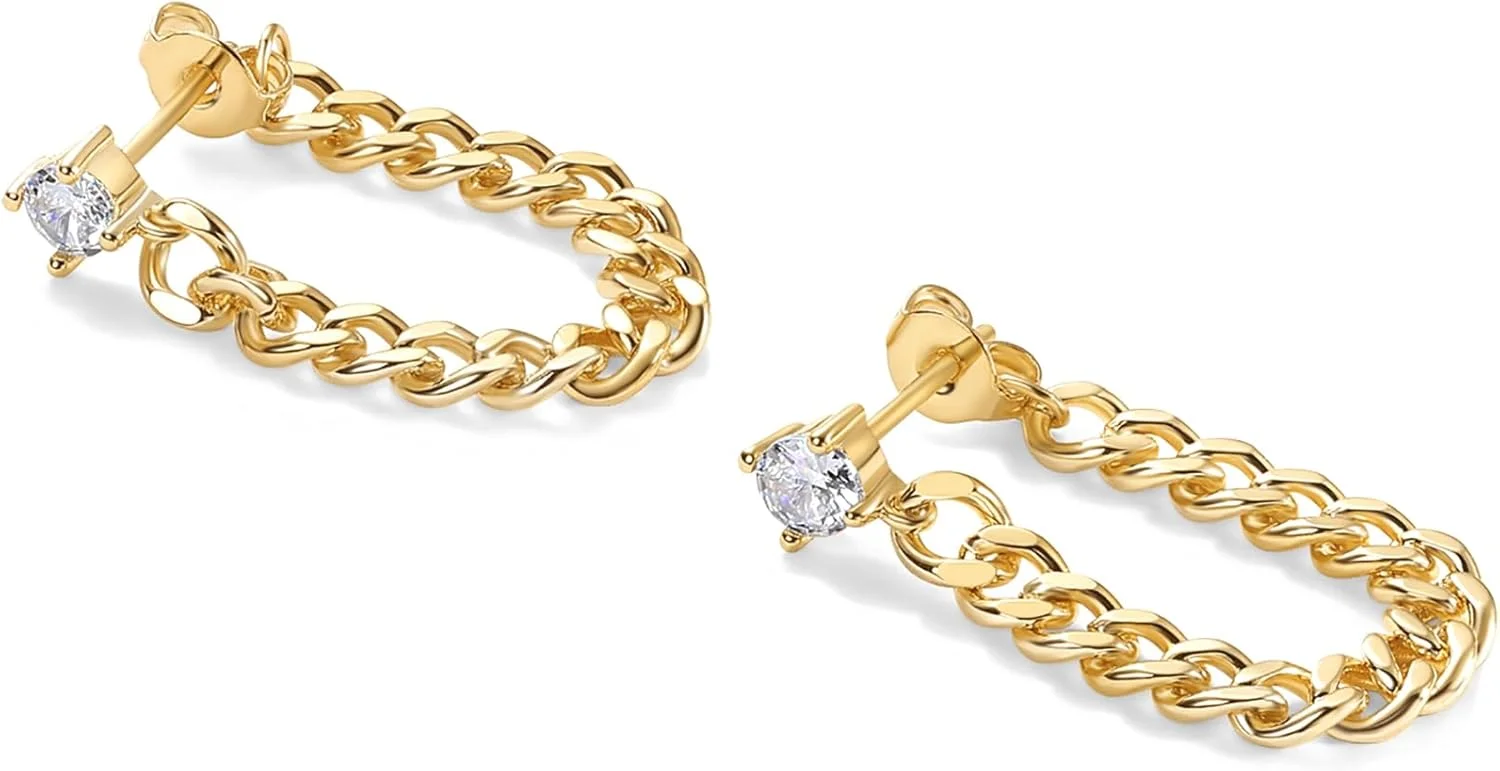 گوشواره های زنجیره ای آویز میخی نقره استرلینگ با روکش طلای 18 عیار PAVOI برای زنان | گوشواره های آویز نگین زیرکونیا مکعبی | گوشواره های Earscapes گوشواره های زنجیره ای آویز میخی نقره استرلینگ با روکش طلای 18 عیار PAVOI برای زنان | گوشواره های آویز نگین زیرکونیا مکعبی | گوشواره های Earscapes